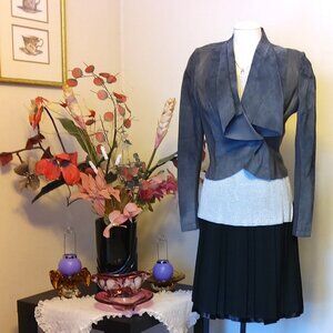 NWT Sandwich Light Gray Genuine Suede Leather Blazer Women Jacket Size S 6 8